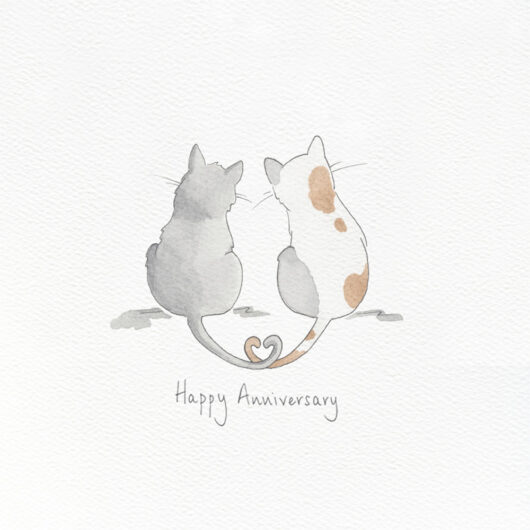 A cute illustration of two cats for an anniversary card