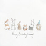 A cute drawing of rabbits for a happy birthday card