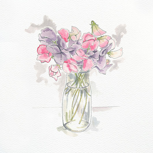 An illustration of a vase of flowers