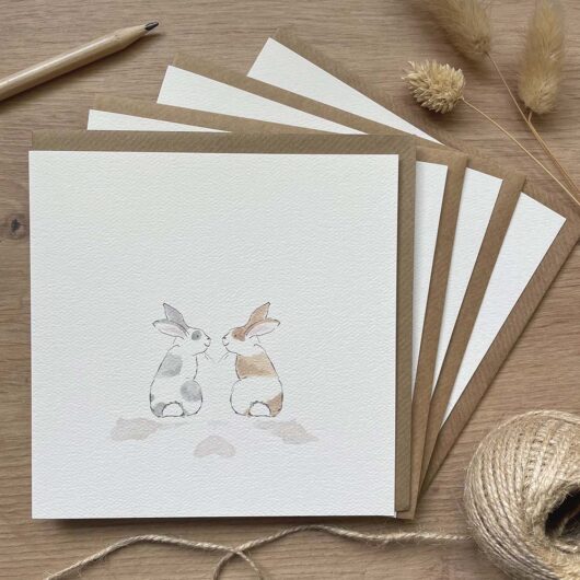 A collection of greeting cards with bunny rabbits
