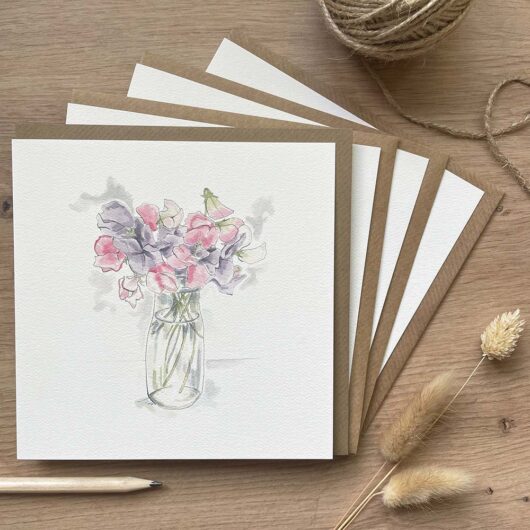A collection of greeting cards with floral illustrations