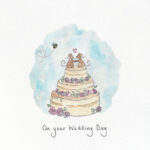 A painted image of a wedding cake