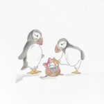 An illustration of two puffins