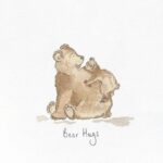 A drawing of two bears having a hug