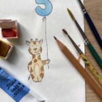 A drawing of a giraffe for a child's birthday card