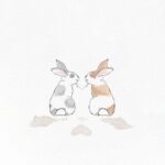 A hand drawn illustration of two bunny rabbits
