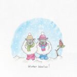 A festive illustration of two Christmas sheep
