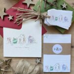 A festive stationery set including a Christmas card, notepad & gift tag featuring a cute mouse design