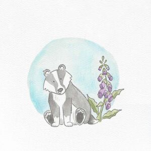 A painting of British wildlife featuring a badger