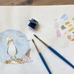 An artists painting of a seagull seaside scene