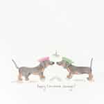A festive illustration with two dachshunds