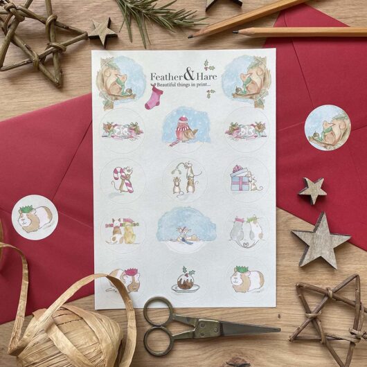 A Christmas sticker sheet featuring festive designs
