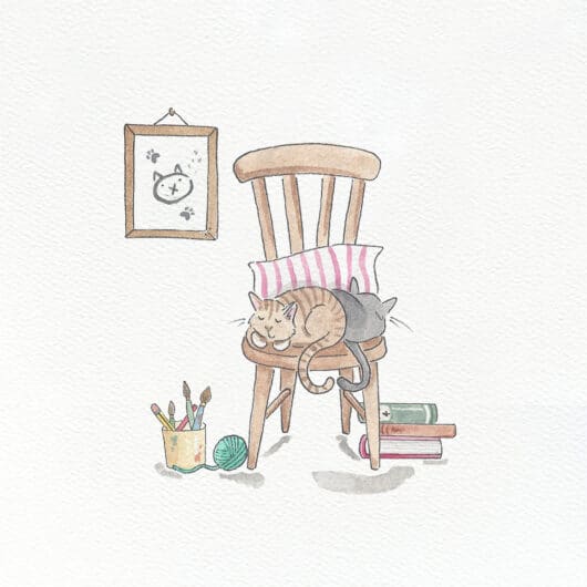 A watercolour illustration of two cats