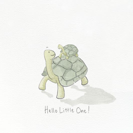 An illustration of two tortoises for a newborn card