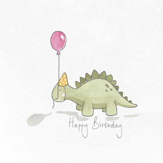 A stegosaurus dinosaur illustration for a children's birthday card