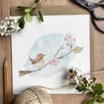 A general blank greeting card with a garden bird floral design