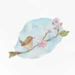 An illustration of a wren & cherry blossom