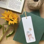 A pretty bookmark with a sunflower mouse illustration