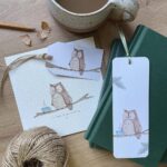 A greeting card, bookmark & gift tag with an owl illustration