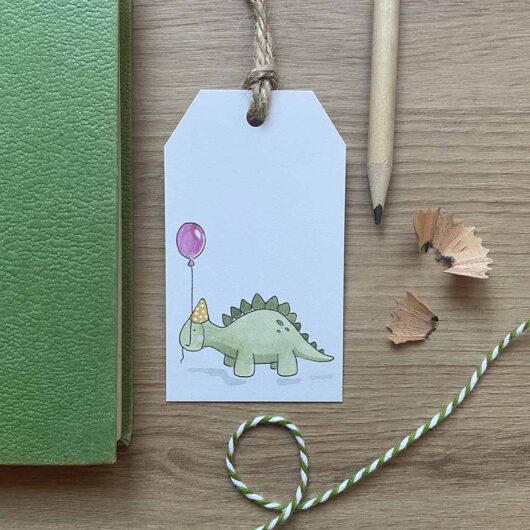 A dinosaur gift tag