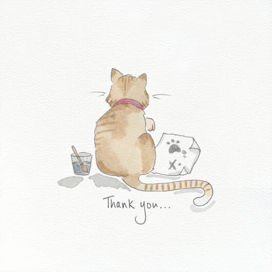 An illustration of a cat for a thank you card