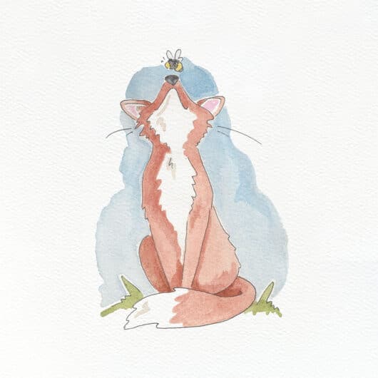An illustration of a fox for a greeting card